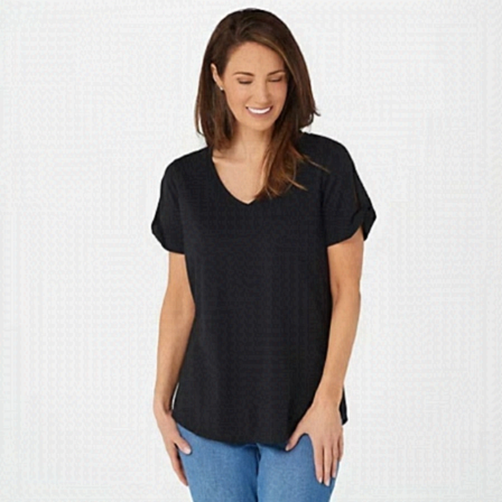 Nwot Belle by Kim Gravel TripleLuxe Knit Twist Sleeve Top BLACK large L